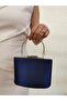Women's Satin Dark Blue Evening Dress Shiny Chain Wedding Night Party Bag - 5