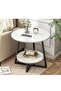 Round Coffee Table, Double Layer Sofa Side Table End Table, Imitation Marble Coffee Round Table Snac - 2