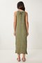 Summer Linen Dress with Wrinkle Effect Khaki Lgk0005 - 5