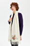 Women's Daisy Embroidered Tasseled Wool Kaşkol Kemik - 3
