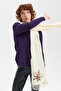 Women's Daisy Embroidered Tasseled Wool Kaşkol Kemik - 5