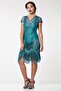 Beatrice Fringe Flapper Dress in Teal