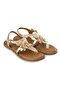 Gold Genuine Suede Floral Flip-Flop Sole Brown Genuine Leather Ankle Strap Women's Sandals - 3