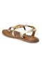 Gold Genuine Suede Floral Flip-Flop Sole Brown Genuine Leather Ankle Strap Women's Sandals - 5