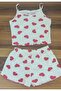 Women's Camisole Fabric, Heart Pattern, Strap, Shorts Set. - 3
