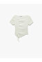 Asymmetrical Cut Gathered Crew Neck Short Sleeve Blouse - 3