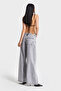 Women's Smoked Color 3S5-12 Palazzo Fit Shiny Stone Detailed Design Denim Jean - 4