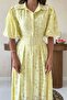 Belted Balloon Sleeve Jacquard Yellow Dress - 5