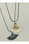 Steel Gold Fan Necklace White - 3