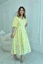 Belted Balloon Sleeve Jacquard Yellow Dress - 4