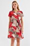2502 Short Sleeve Print Chiffon Dress - Red - 3