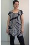 Low Sleeve Black and White Patterned Combed Viscose T-Shirt with Full Size - 6