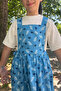 Girl's Cotton Thin Gabardine Long Length Blue Leaf Patterned Hijab Salopet Dress - 6
