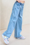 Girl's 100% Cotton Wide Leg Butterfly Embroidered Jeans - 2