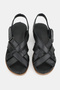 Women's Black Genuine Leather 35-41-42 Number Strapped Flat Wedge Heels Side Open Sandals - 4