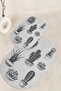 Printed Non-Slip Base Washable Cactus Pattern Oval Bath Mat Set of 2 Toilet Seat Covers - 6