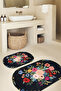 Digital Non-Slip Base Washable Flower Pattern Oval Bath Mat Set of 2 Toilet Seat Covers - 4