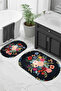 Digital Non-Slip Base Washable Flower Pattern Oval Bath Mat Set of 2 Toilet Seat Covers