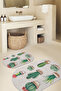 Printed Non-Slip Base Washable Cactus Pattern Oval Bath Mat Set of 2 Toilet Seat Covers - 7