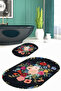 Digital Non-Slip Base Washable Flower Pattern Oval Bath Mat Set of 2 Toilet Seat Covers - 6