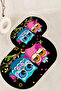 Printed Non-Slip Base Washable Owl Pattern Oval Bath Mat Set of 2 Toilet Seat Covers - 5