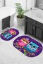 Printed Non-Slip Base Washable Owl Pattern Oval Bath Mat Set of 2 Toilet Seat Covers - 3