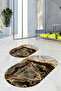 Digital Non-Slip Base Washable Marble Pattern Oval Bath Mat Set of 2 Toilet Mats - 3