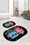 Printed Non-Slip Base Washable Owl Pattern Oval Bath Mat Set of 2 Toilet Seat Covers - 2