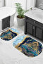 Digital Non-Slip Base Washable Marble Pattern Oval Bath Mat Set of 2 Toilet Mats - 5