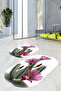 Printed Non-Slip Base Washable Cactus Pattern Oval Bath Mat Set of 2 Toilet Seat Covers - 2