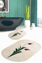 Printed Non-Slip Base Washable Flower Pattern Oval Bath Mat Set of 2 Toilet Seat Covers