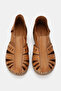 Women's Taba Khaki Leather 35-41-42 Number Strapped Flat Wedge Heels Side Open Sandals - 3
