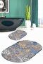 Digital Printed Non-Slip Base Washable Oval Bath Mat Set of 2 Toilet Seat Covers - 5