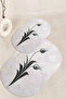Printed Non-Slip Base Washable Flower Pattern Oval Bath Mat Set of 2 Toilet Seat Covers - 7