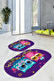Printed Non-Slip Base Washable Owl Pattern Oval Bath Mat Set of 2 Toilet Seat Covers
