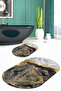 Digital Non-Slip Base Washable Marble Pattern Oval Bath Mat Set of 2 Toilet Mats - 2