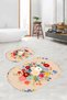 Digital Non-Slip Base Washable Flower Pattern Oval Bath Mat Set of 2 Toilet Seat Covers - 9