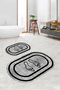 Non-Slip Base Washable Footprint Pattern Oval Bathroom Mat Set of 2 Toilet Mats - 6