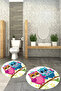 Printed Washable Owl Pattern Round Bath Mat Set of 2 Toilet Seat Covers - 6