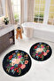 Digital Washable Flower Pattern Round Bath Mat Set of 2 Toilet Seat Covers - 7