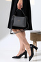 Black Denim Textured Small Size Women's Bag Single Eyed Cross Strap Shoulder and Hand Bag - 2