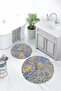 Printed Non-Slip Base Washable Round Bath Mat Set of 2 Toilet Seat Covers - 5