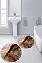 Non-Slip Base Washable Marble Pattern Round Bathroom Mat Set of 2 Toilet Mats - 4