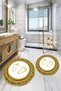 Non-Slip Base Washable Footprint Pattern Round Bathroom Mat Set of 2 Toilet Mats - 7