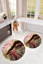 Non-Slip Base Washable Marble Pattern Round Bathroom Mat Set of 2 Toilet Mats - 3