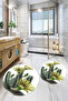 Printed Washable Cactus Pattern Round Bath Mat Set of 2 Toilet Seat Covers - 4