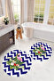 Printed Washable Flower Pattern Round Bath Mat Set of 2 Toilet Seat Covers - 3