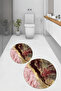 Non-Slip Base Washable Marble Pattern Round Bathroom Mat Set of 2 Toilet Mats - 8