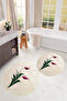 Printed Washable Flower Pattern Round Bath Mat Set of 2 Toilet Seat Covers - 3
