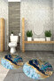 Non-Slip Base Washable Marble Pattern Round Bathroom Mat Set of 2 Toilet Mats - 7